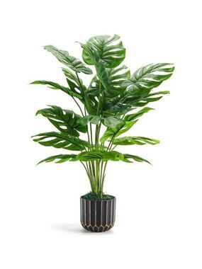 Der Rose 28in Artificial Monstera Plant Faux Greenery Decor in Black Pot